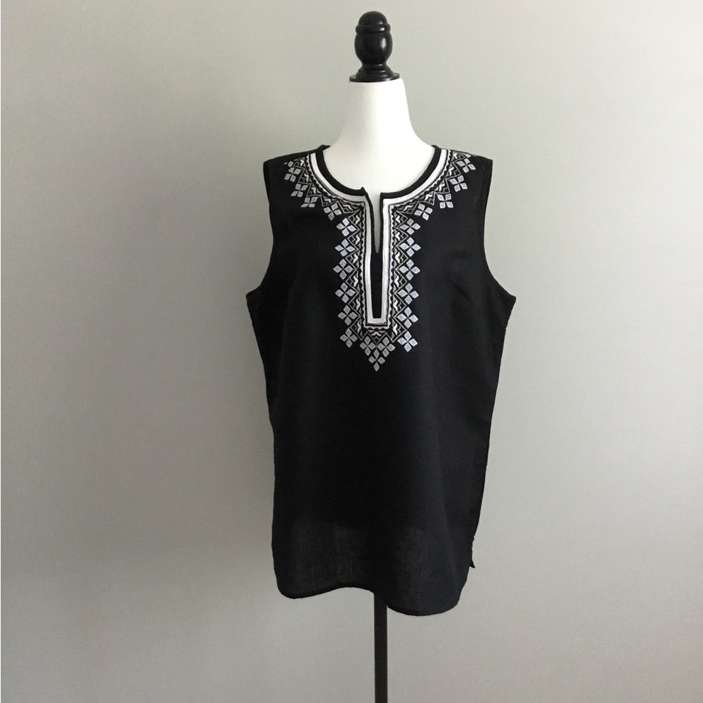 Talbots Sleeveless Embroidered Top, Size 14.